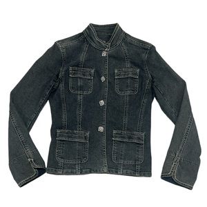 Tahari Rhinestone Buttons Jean Jacket